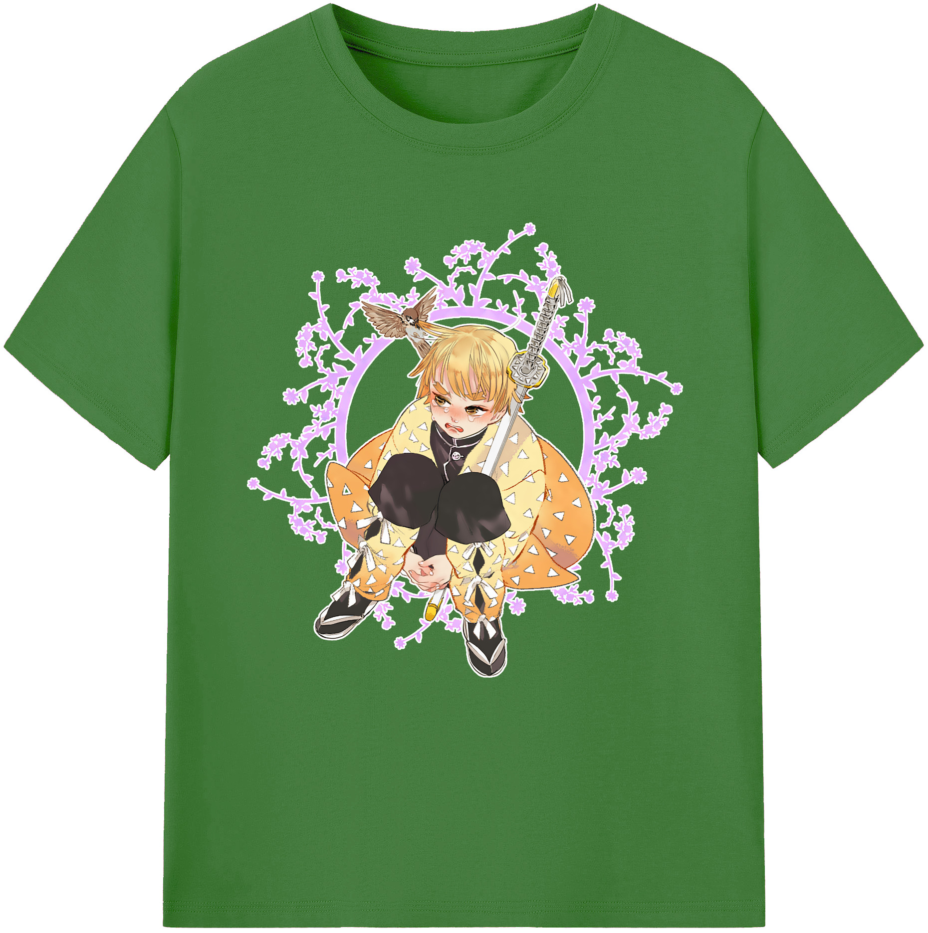 （画像用） 鬼滅の刃（きめつのやいば）我妻 善逸／あがつま ぜんいつ Agatsuma Zenitsu レディースカジュアルプリントTシャツ（綿100％）
